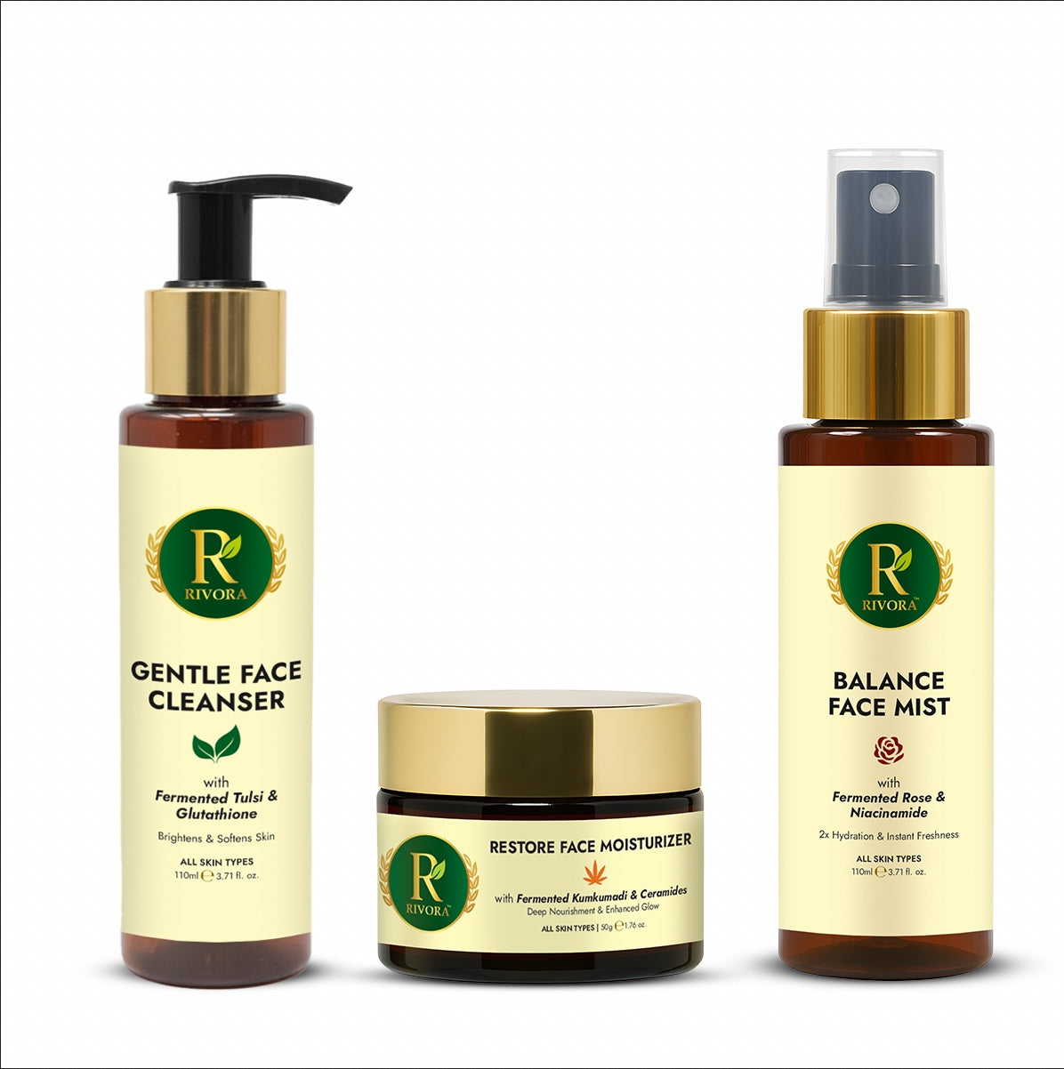 Rivora Ritual Box – Fermented Ayurveda Glow Ritual (Cleanser + Mist + Moisturizer)