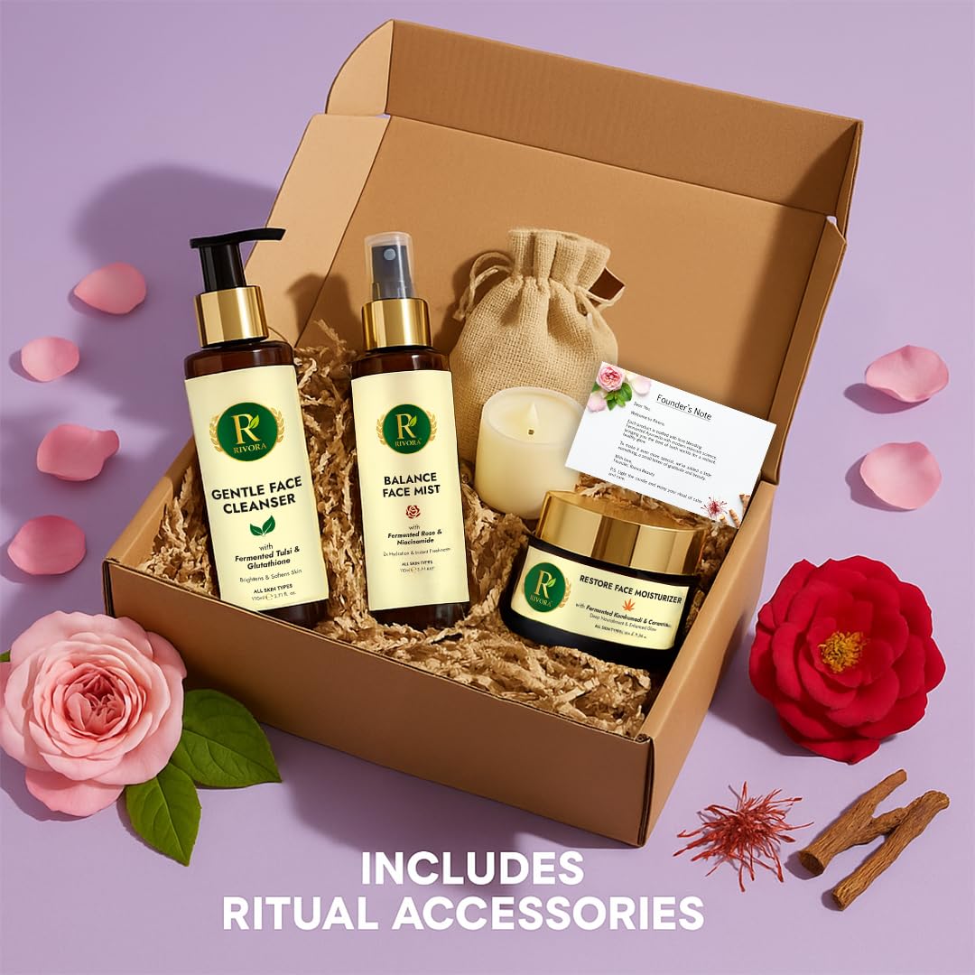 Rivora Ritual Box Cleanse Tone Moisturize Skincare Kit with fermented Ayurveda products
