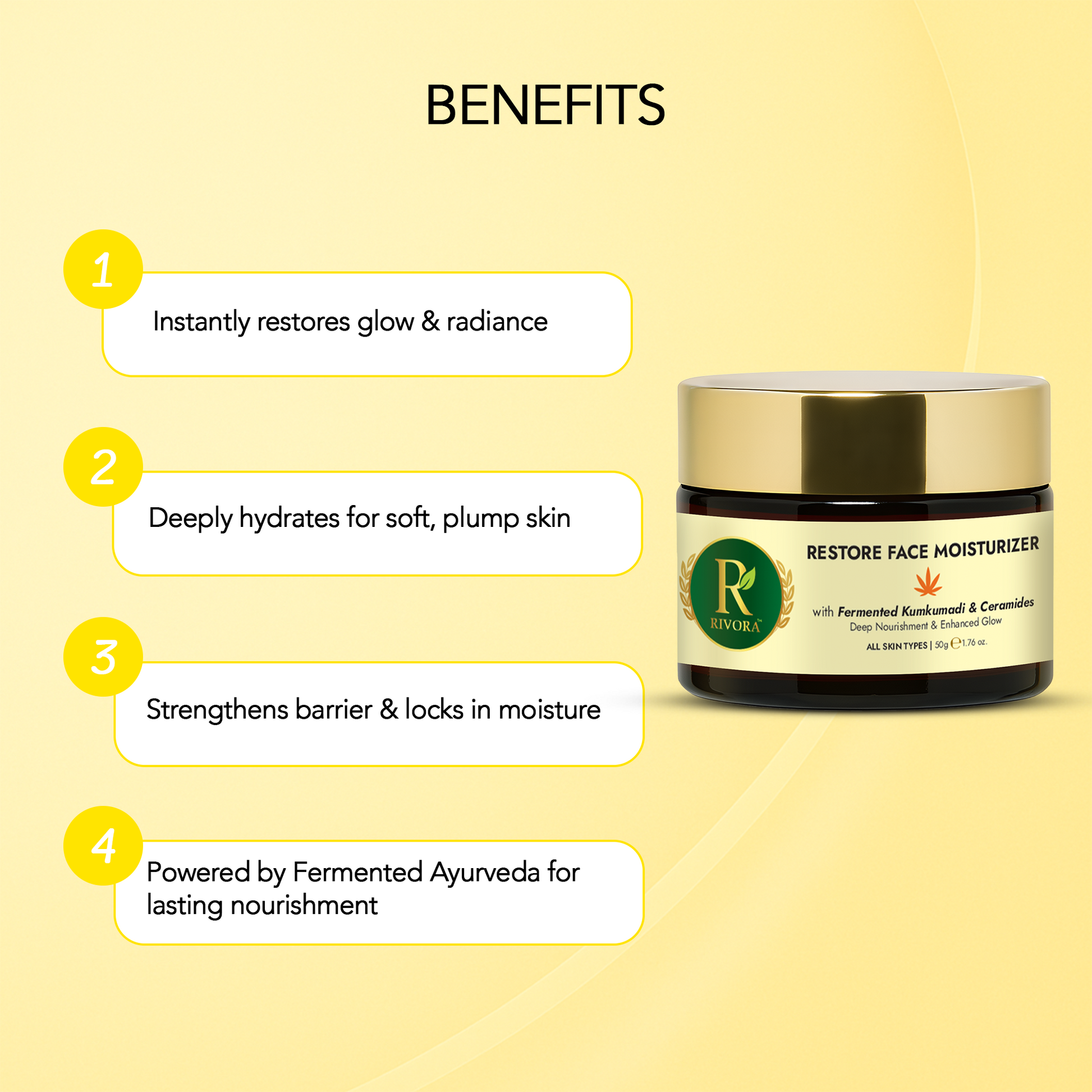 Rivora Restore Face Moisturizer with fermented Ayurveda for hydrated healthy skin