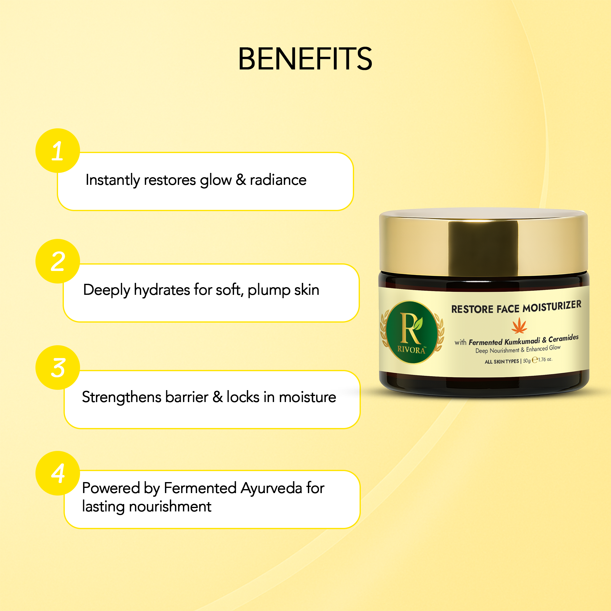 Rivora Restore Face Moisturizer with fermented Ayurveda for hydrated healthy skin