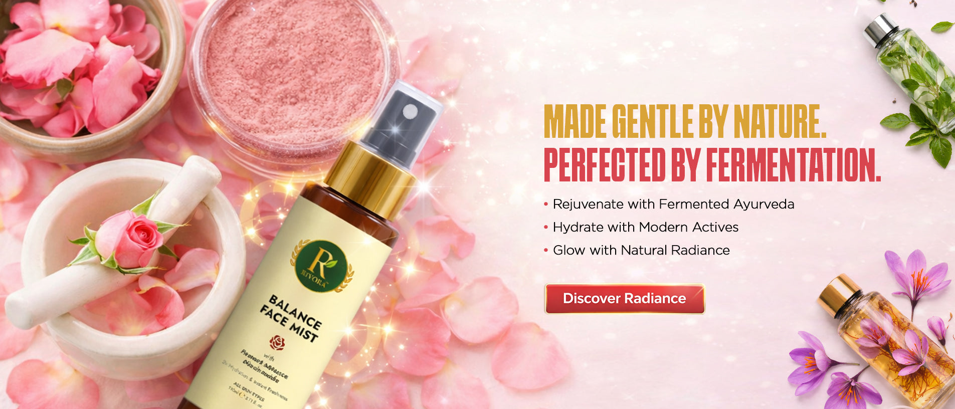 Rivora Balance Face Mist with fermented Ayurveda and natural ingredients, promoting hydration and radiant skin1621243260e1af0c20-0