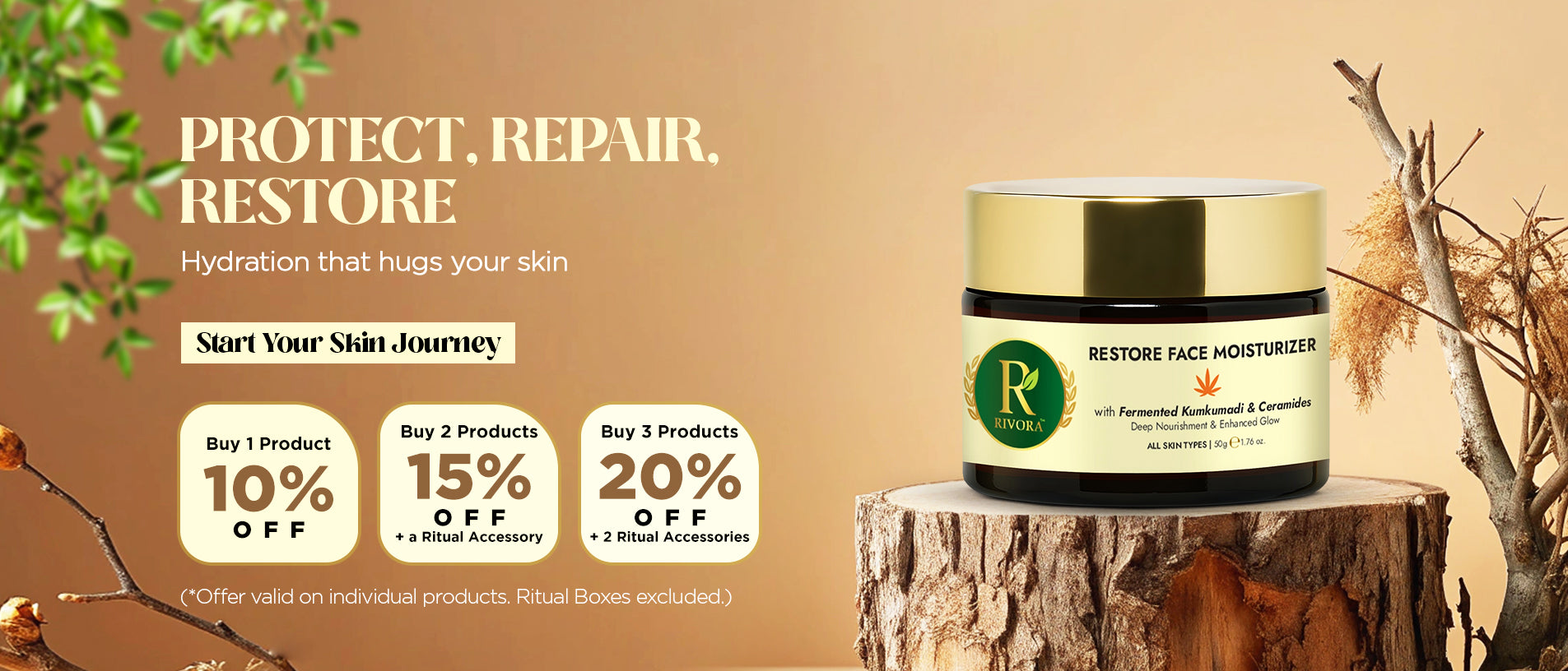 Rivora Restore Face Moisturizer hero banner promoting hydrated healthy skin1621243260e1af0c20-1