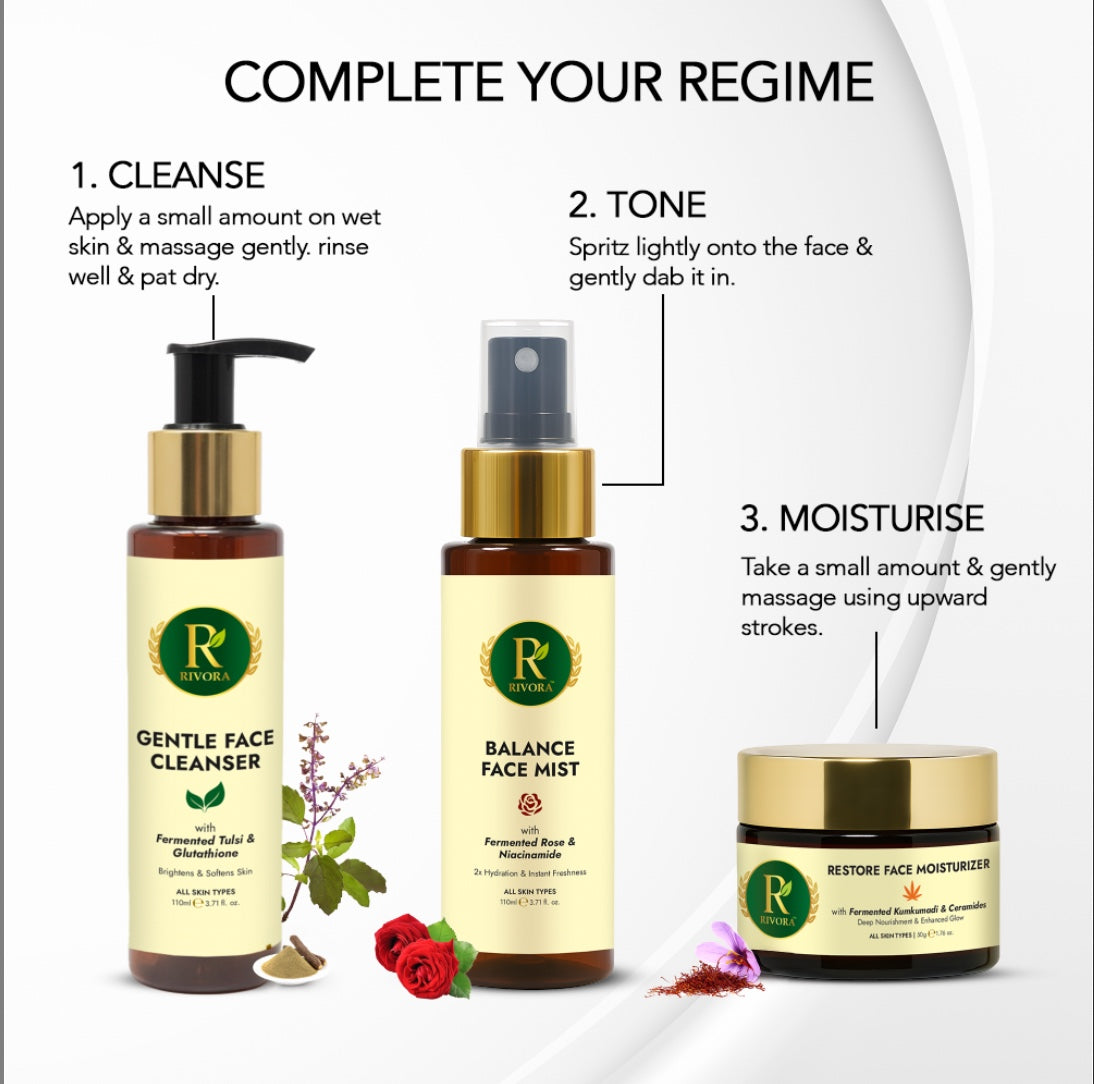 Rivora Ritual Box – Fermented Ayurveda Glow Ritual (Cleanser + Mist + Moisturizer)